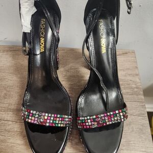 Fashion Nova Black Heels with Multicolor Accents